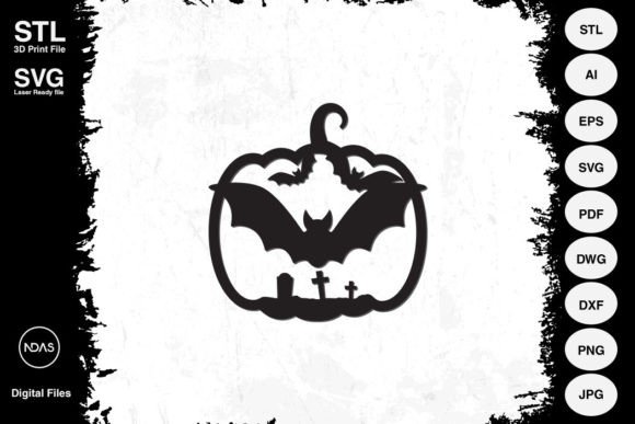 Bat on Pumpkin Halloween Decoration SVG and 3D Print File