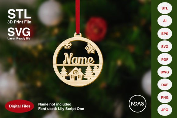 Custom Name Christmas Ornament with Hut Design