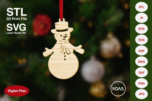 Cute Snowman Christmas Tree Ornament for Laser & 3D Print