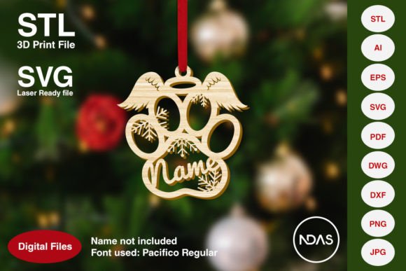 Dog Paw Angel Christmas Tree Decoration: A Festive Design Asset
