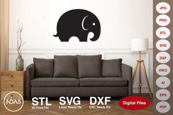 Elegant Elephant Wall Decor: A Multi-Format Design Asset