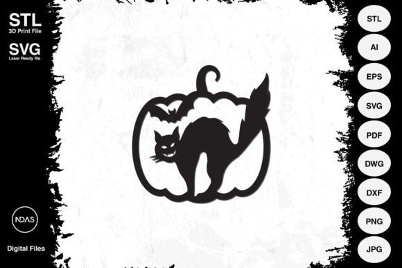 Enchanting Cat on Pumpkin Halloween Decoration Design