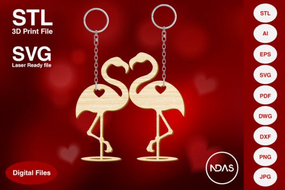 Flamingo Couple Key Ring & Heart Shape Design for Valentine's Day