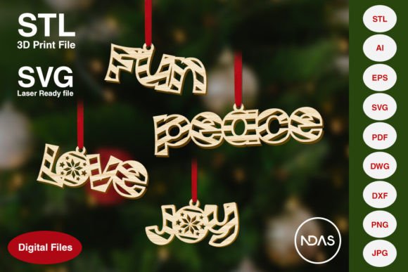 Joy Fun Love Peace Christmas Ornament: Festive Design Bundle