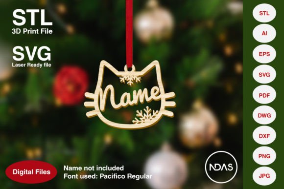 Kitty Cat Face Christmas Tree Decoration: Festive SVG & 3D Print