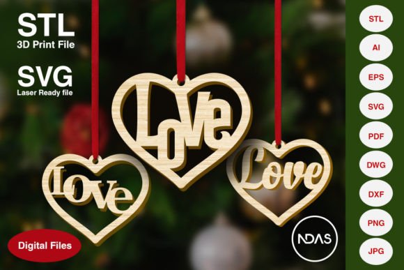 Love Text on Heart 3 Different Design for Valentine's Day