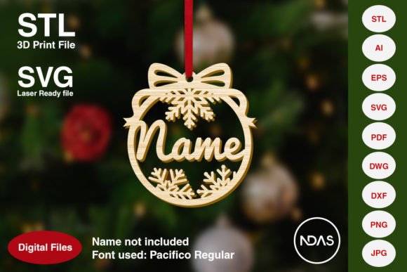 Name Christmas Tree Decoration Ornament with Snowflake Design