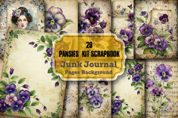 Pansies Junk Journal Kit: Your Creative Scrapbook Companion