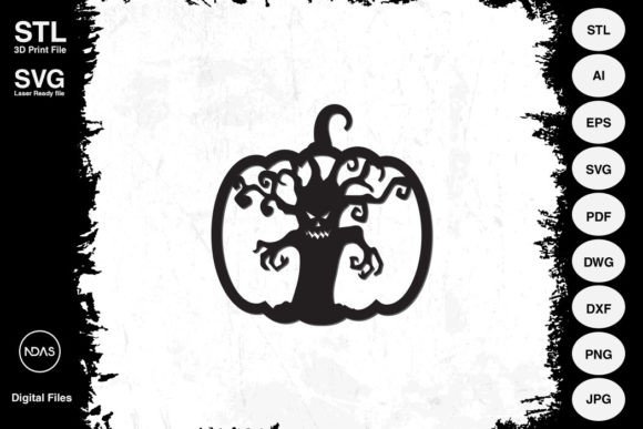 Scary Tree on Pumpkin Halloween Decor: A Creative Design Asset