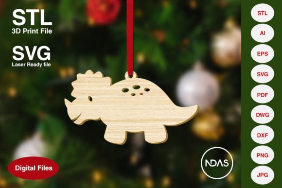 Triceratops Dinosaur Christmas Ornament for Festive Crafts