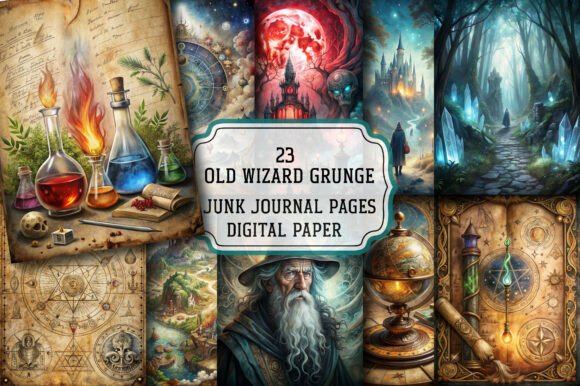 Unleash Magic with Old Wizard Grunge Junk Journal Pages
