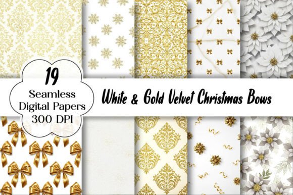 White & Gold Velvet Christmas Bows