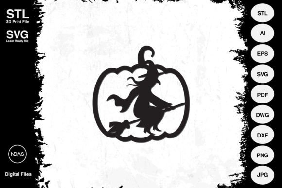 Witch on Pumpkin Halloween Decoration: A Creative Design Asset